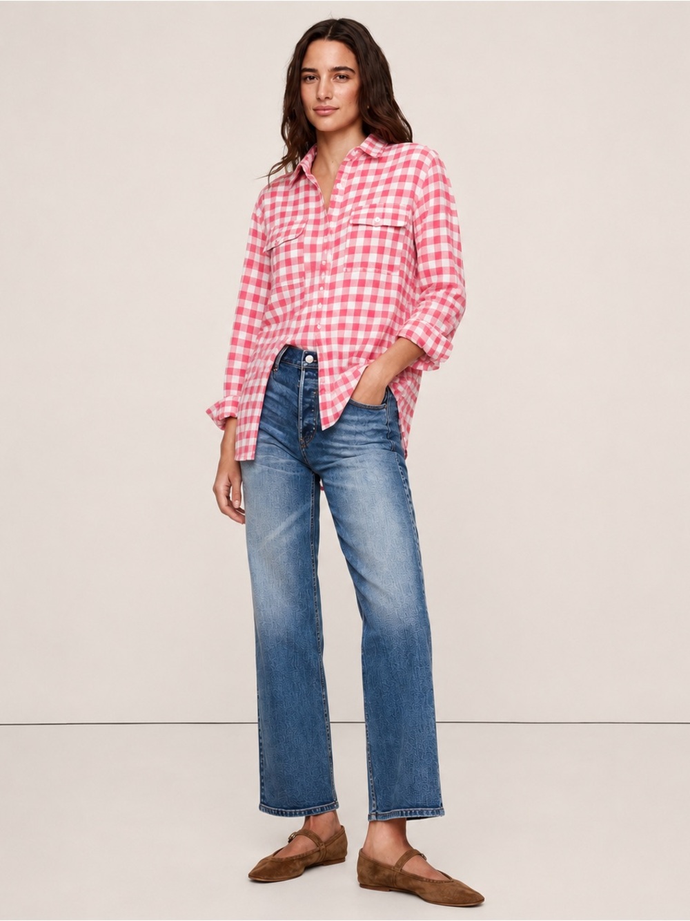 Banana Republic Soft Wash Pink Gingham Linen Cotton Shirt Petite S Fits Like S